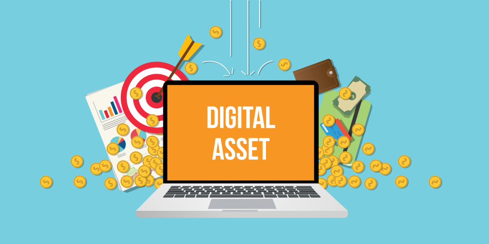 Digital Assets illustration with a computer