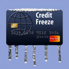 Graphic showing an ice-covered credit card to represent the concept of "credit freeze"